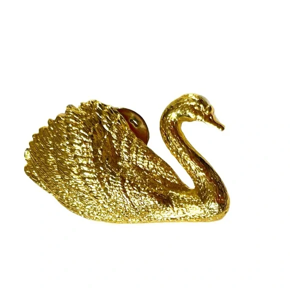 Vintage Gold Tone Hair Barrett Black Rhinestone & 1992 Swan Brooch - Picture 6 of 7